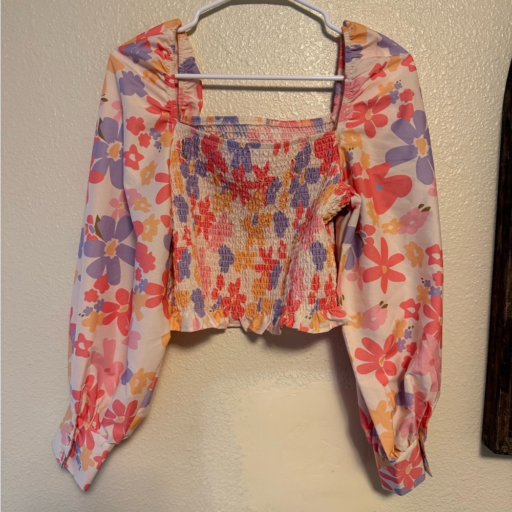 SHEIN Multicolor Floral Smocked Blouse